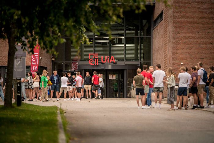 Students gathering outside of the University of Agder Campus in Kriistiansand