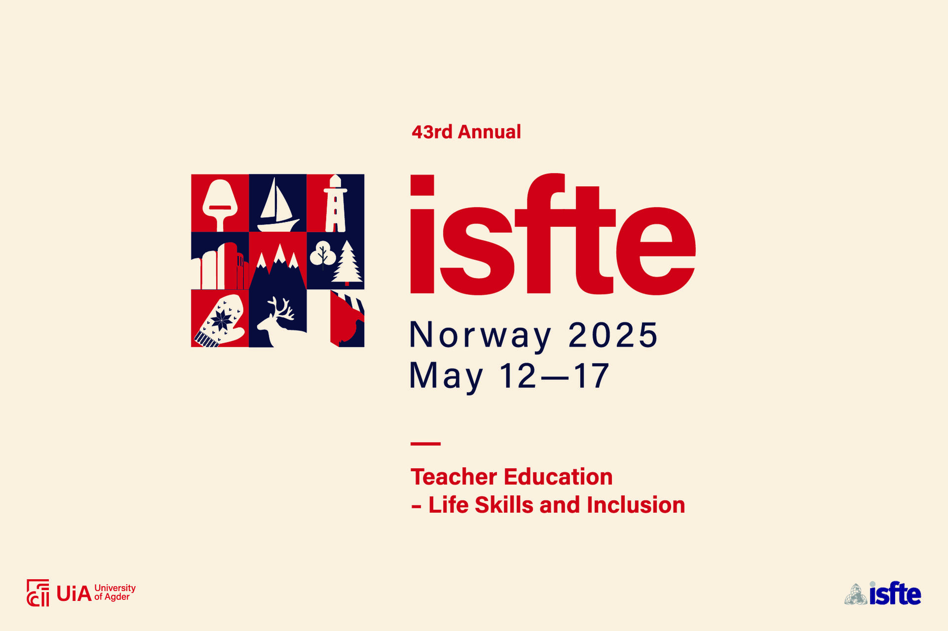 The picture is a poster with a logo containing different symbols for Kristiansand and Norway, text says isfte and dates