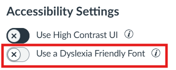 Screenshot of the option to activate the dyslexia‑friendly font