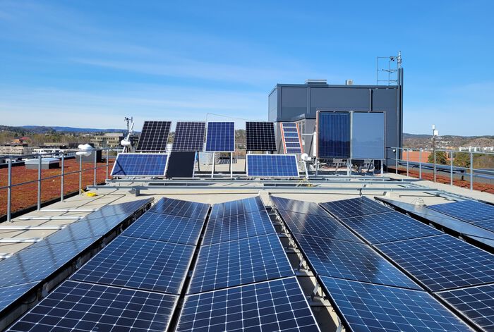 Solar panels on the roof of university building at UiA