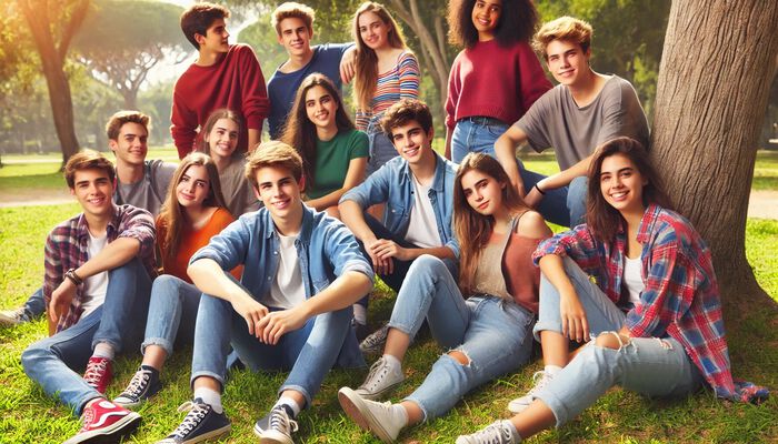 A photo of a group of teenagers created by artificial intelligence