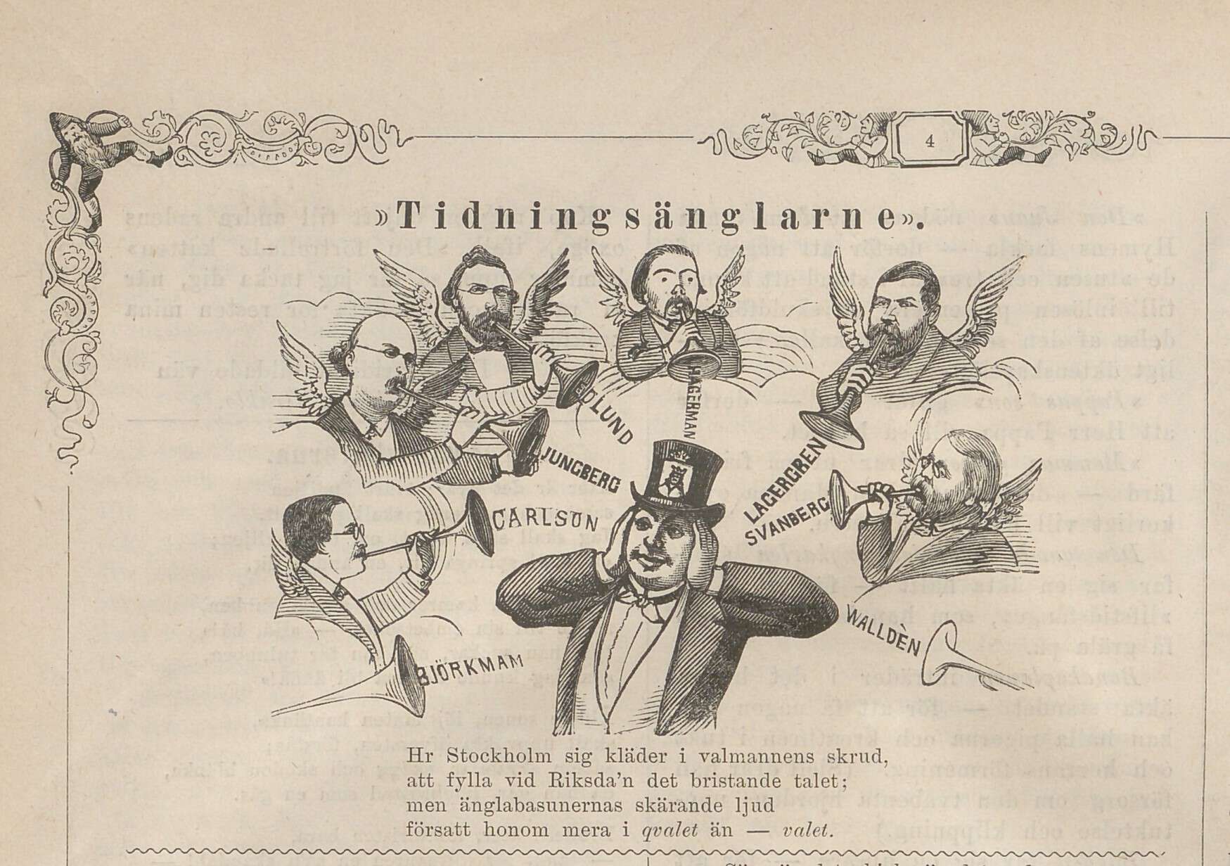 Foto av karikaturtegning i avis fra 1872.