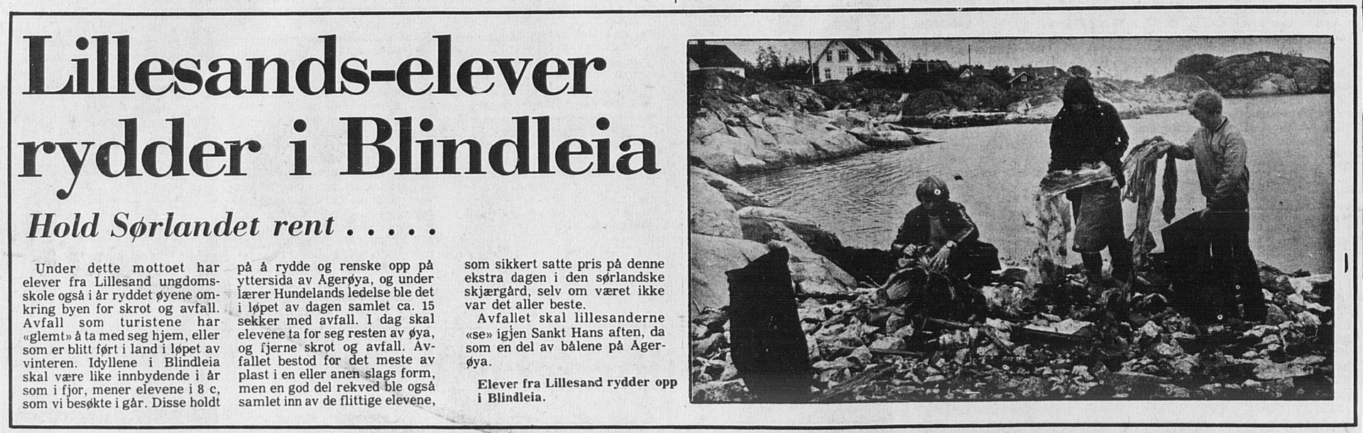 Faksimile fra Fædrelandsvennen i 1972 med sak om plastsøppel utenfor Lillesand