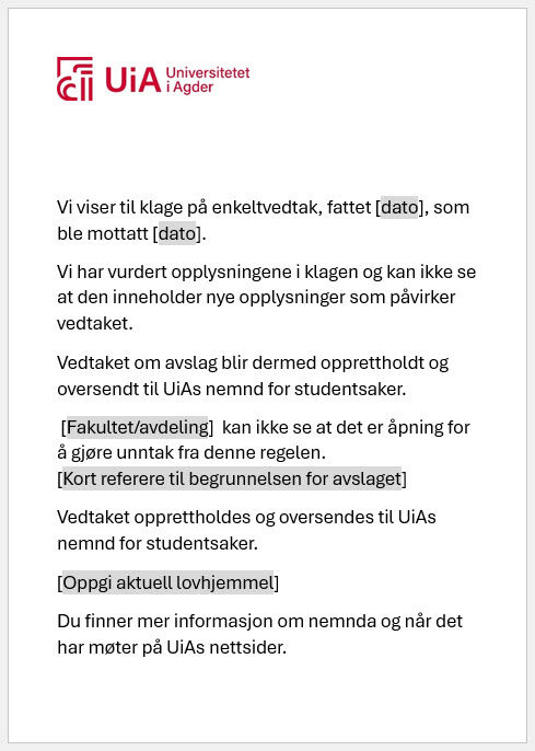 Eksempel på brev til studenten