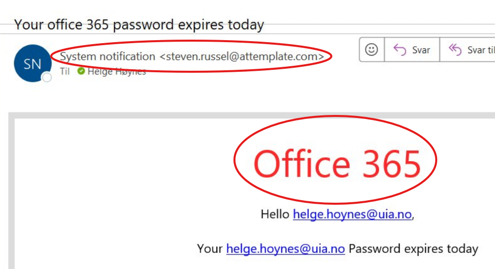 Example of an incorrect sender address