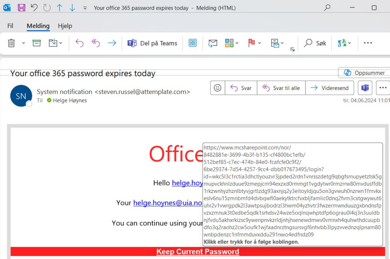 Example of an incorrect URL