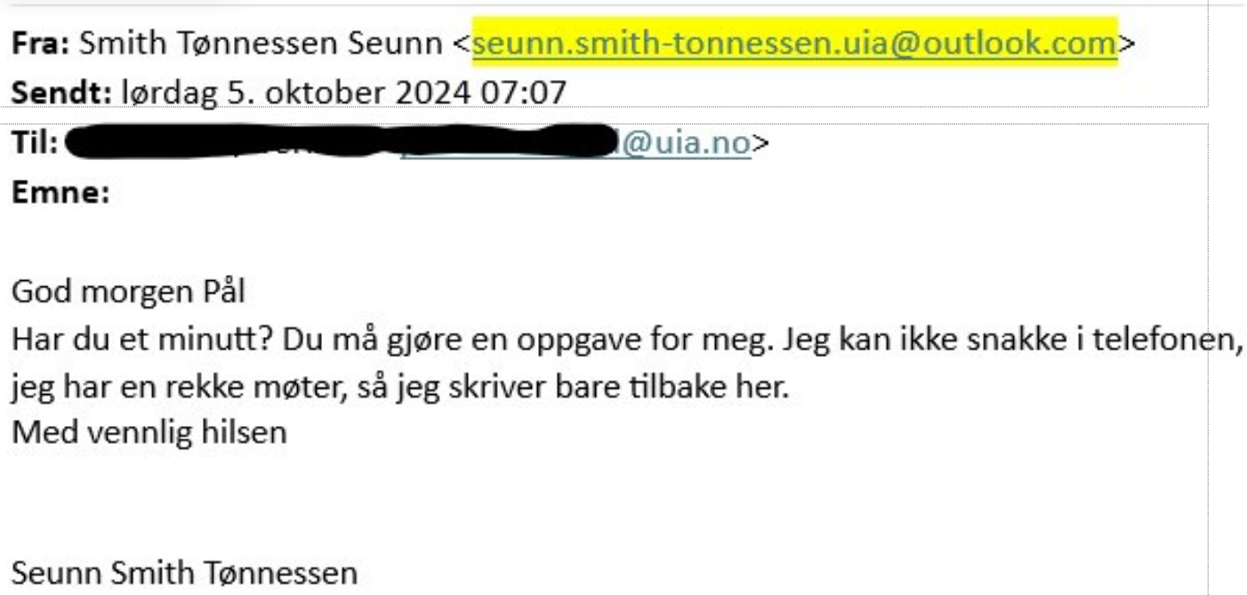 Example of an incorrect sender address