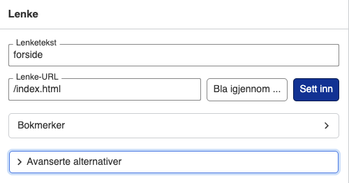 skjermbilde av lenkedialog i vortex