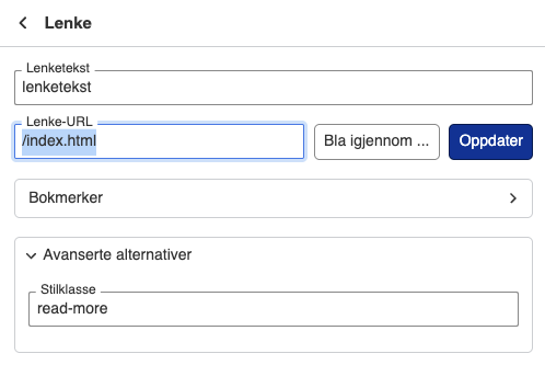 skjermbilde av lenkedialog i vortex