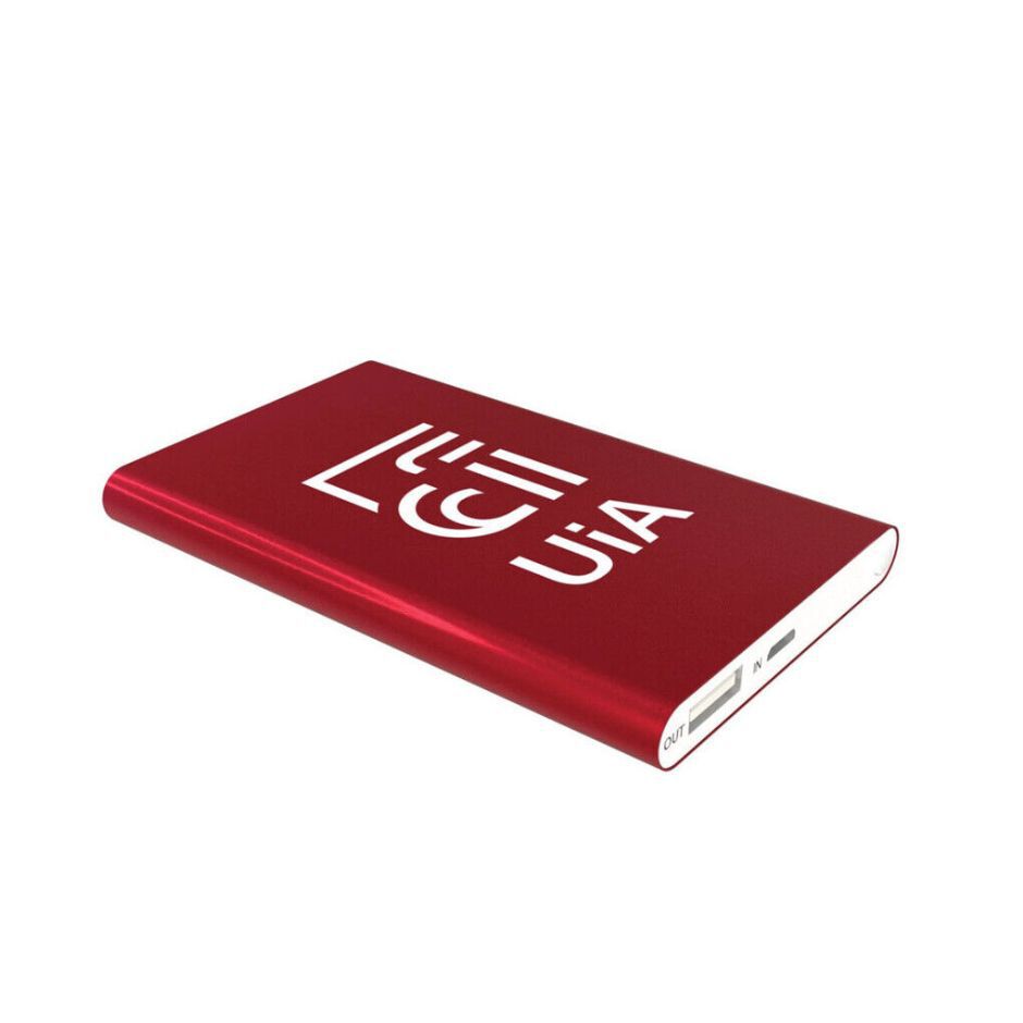 Powerbank med rød UiA logo