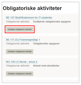 Skjermbilde fra Fagpersonweb som viser valg for godkjenning av riktig aktivitet