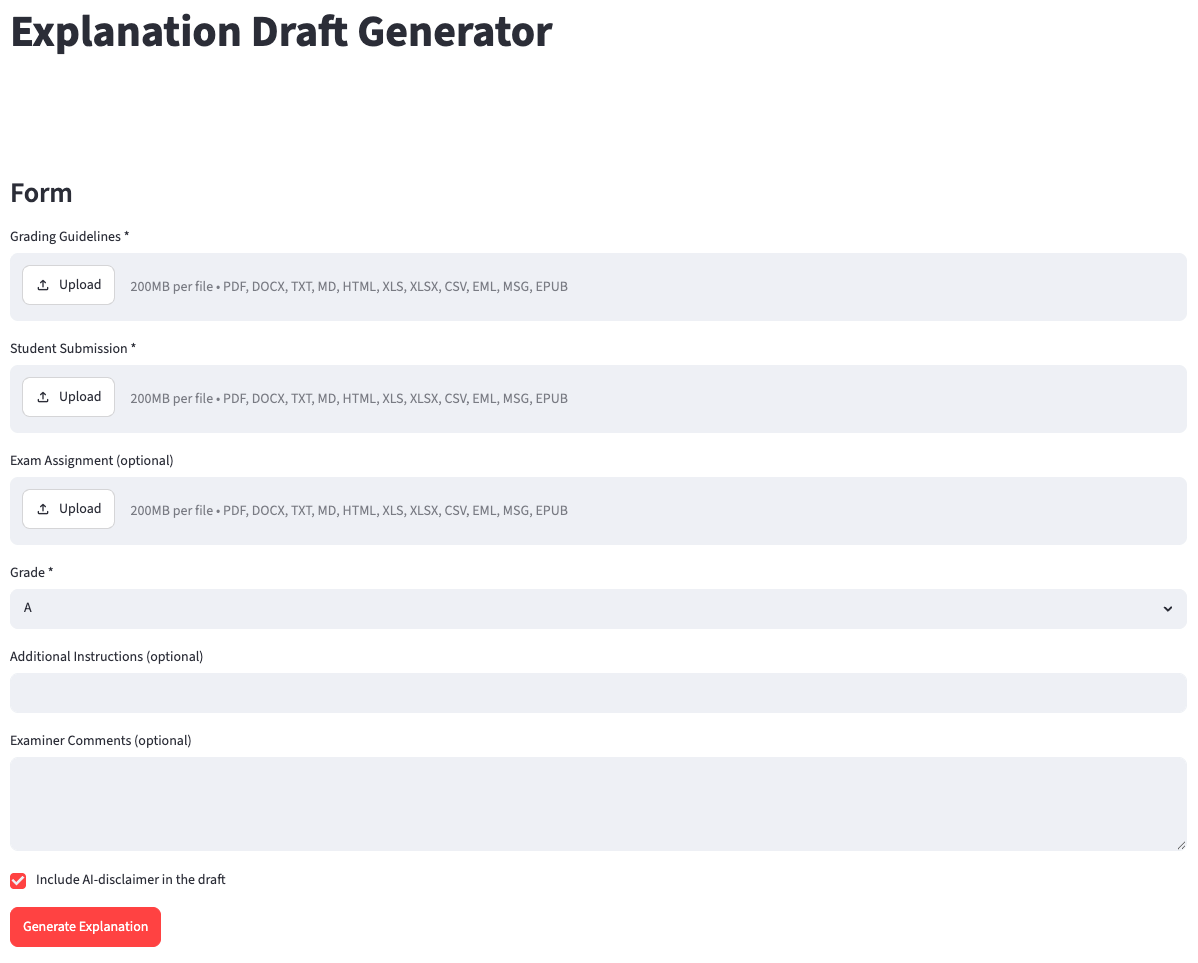 Screenshot of the justification tool