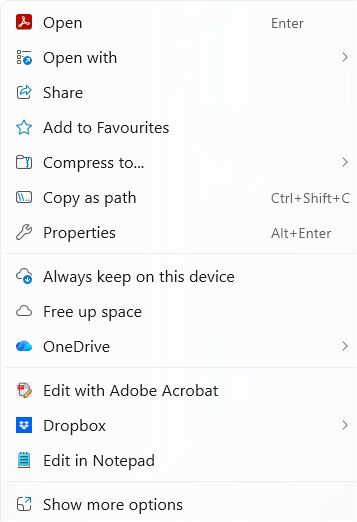 Screenshot of Windows 11 menu