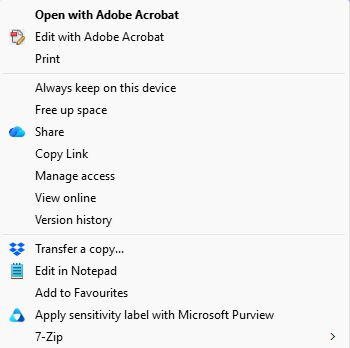 Screenshot of menu