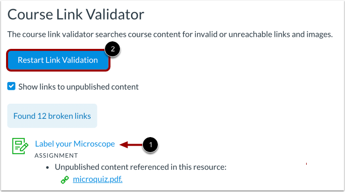 Restart link validator
