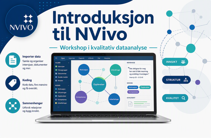 Tittel er "introduksjon til NVivo" med bilde av en datamaskin
