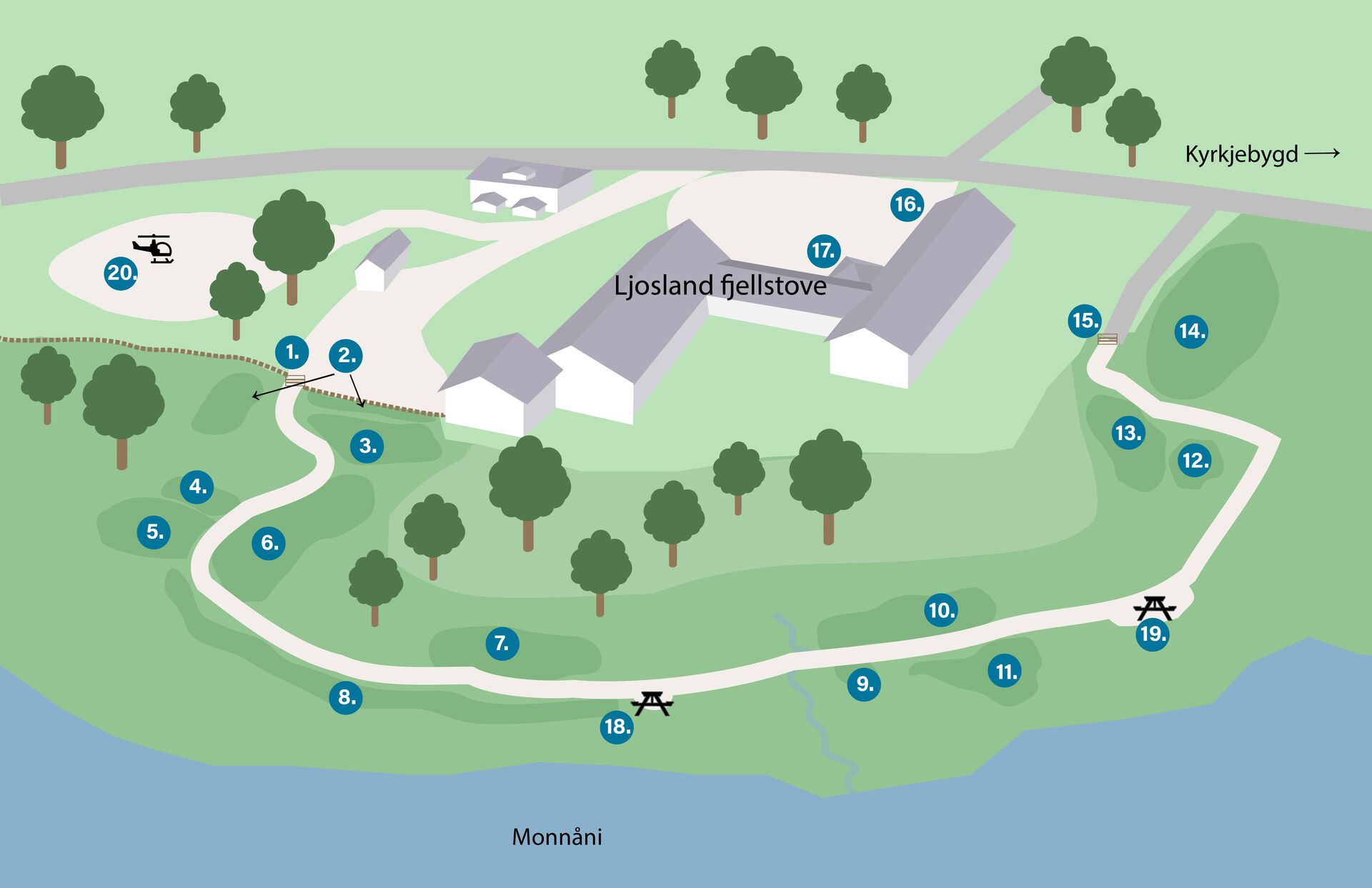 Infografisk kart over Ljosland fjellhage