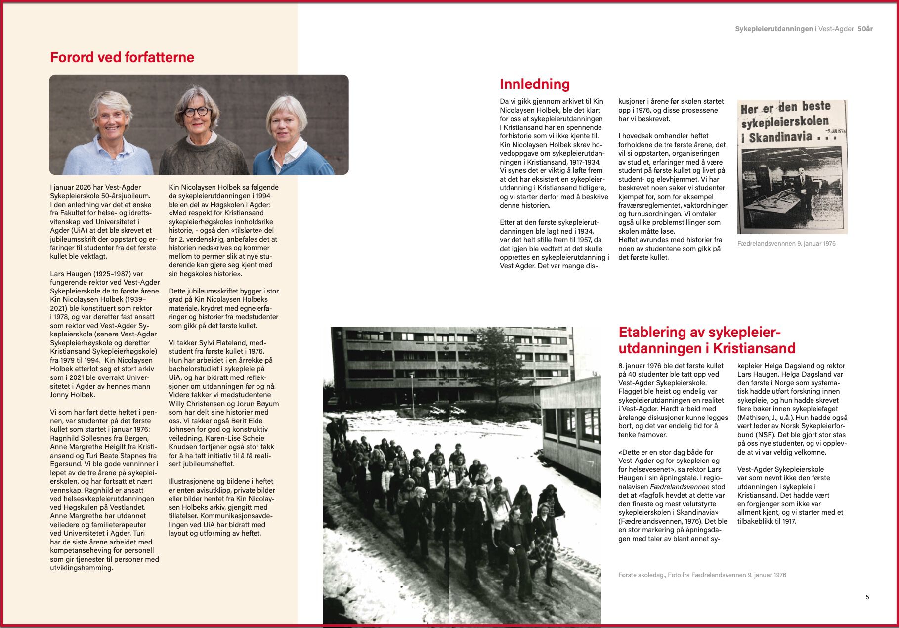 Utklipp fra jubileumsmagasin for sykepleierutdanningen i Kristiansand