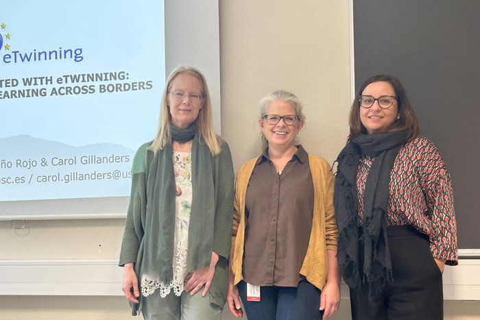 Bilde av Eli-Marie Danbolt Drange sammen med gjesteforskerne Carol Gillanders og María José Caamaño