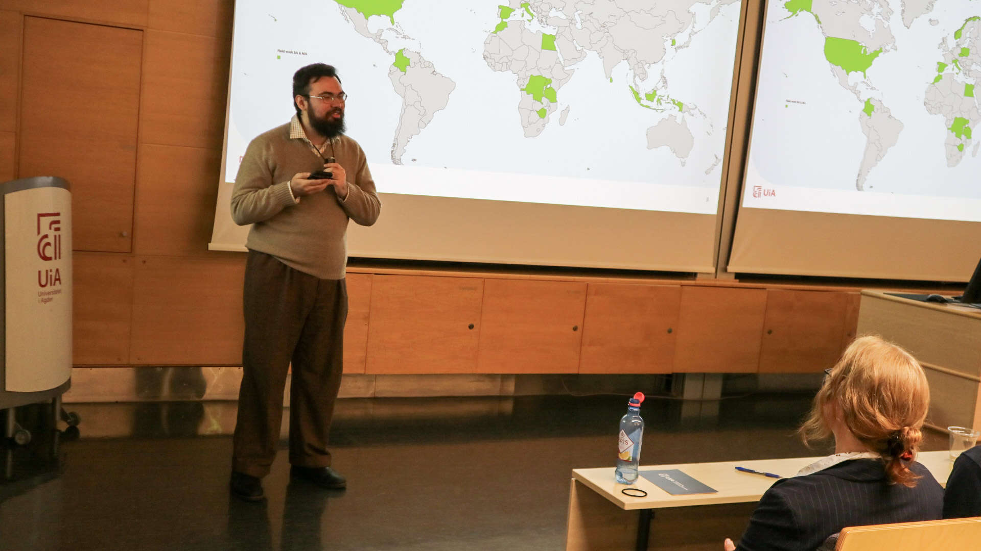 Student in front of an audience.