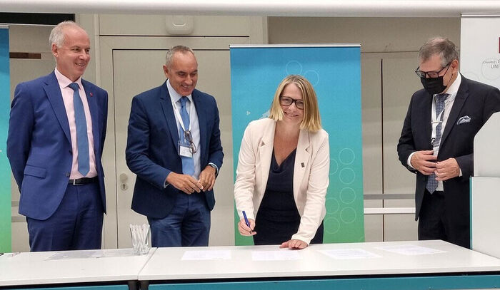 Rektor Sunniva Whittaker sammen med  (f.v.) president Georg Krausch, Johannes Gutenberg Universitetet, viserektor Carles Padilla Carmona, Universitetet i Valencia og rektor Keijo Hämäläinen, Universitetet i Jyväskylä.