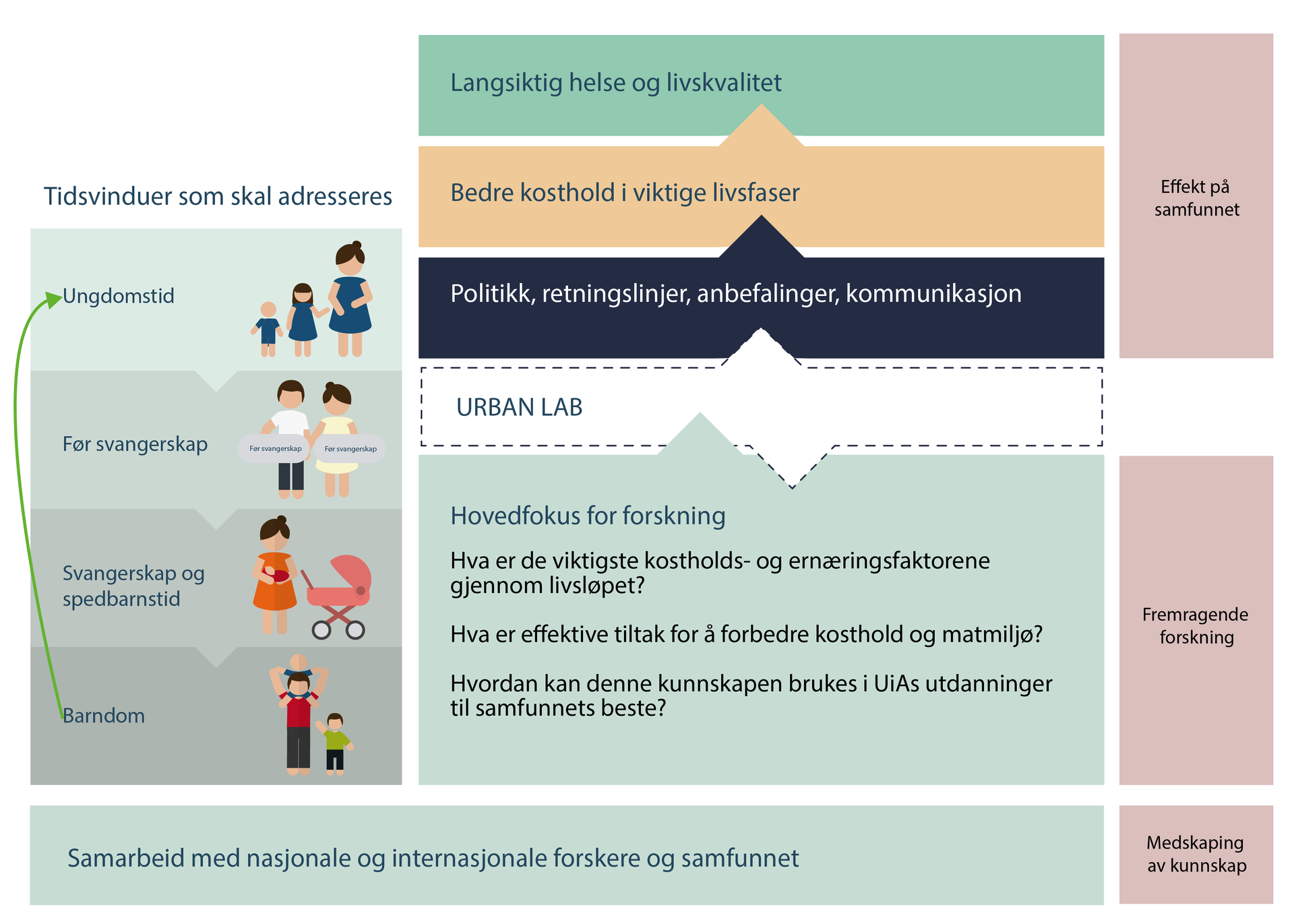 Figur som viser fokusområder for forskningssenteret