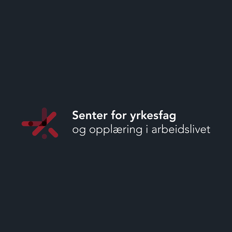 Logoen til senteret med rød grafikk og teksten "Senter for yrkesfag og opplæring i arbeidslivet"