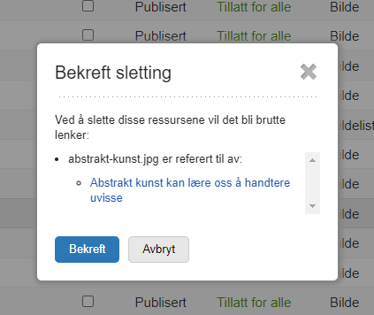 skjermbilde av bekreft sletting bilde