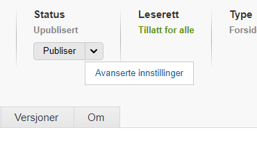 Skjermbilde av publisering og muligheter