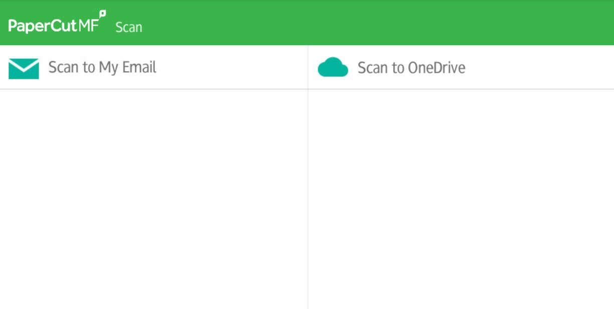 Screenshot of window where you select scan to email og OneDrive